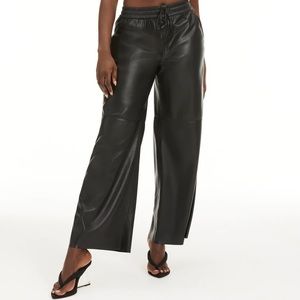 Good American Faux Leather Wide Leg Drawstring Pants Black, 2 / Medium NWT